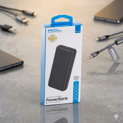 ACL PW-105 2.4A, LED Işıklı Type-C, Mikro Girişli 2xUSB-A Çıkış PowerBank 20.000mAh