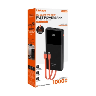 Linkage LKP-64 10000 mAh 22.5W Type-C ve Lightning Kablolu Powerbank LCD Gösterge